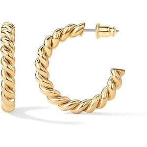 Gold twisted rope hoop earrings 14k plated 925 sterling silver post round